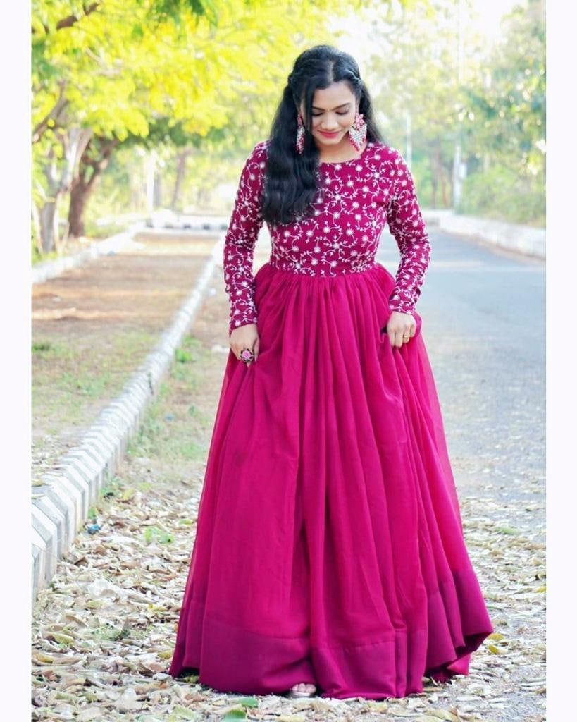 Attractive Pink Embroidery Work Latest Gown