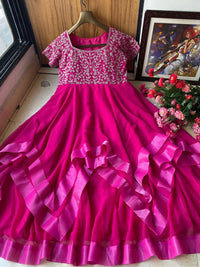 Latest Designer Party Wear 3 Layer Gown In Pink