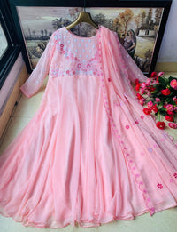 Pink Kurta Party Wear Dress Indian Pakistani Kurti Pant Dupatta Set