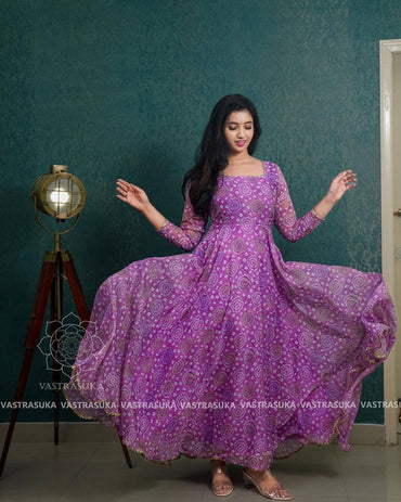 Purple georgette printed casual wear anarkali suit