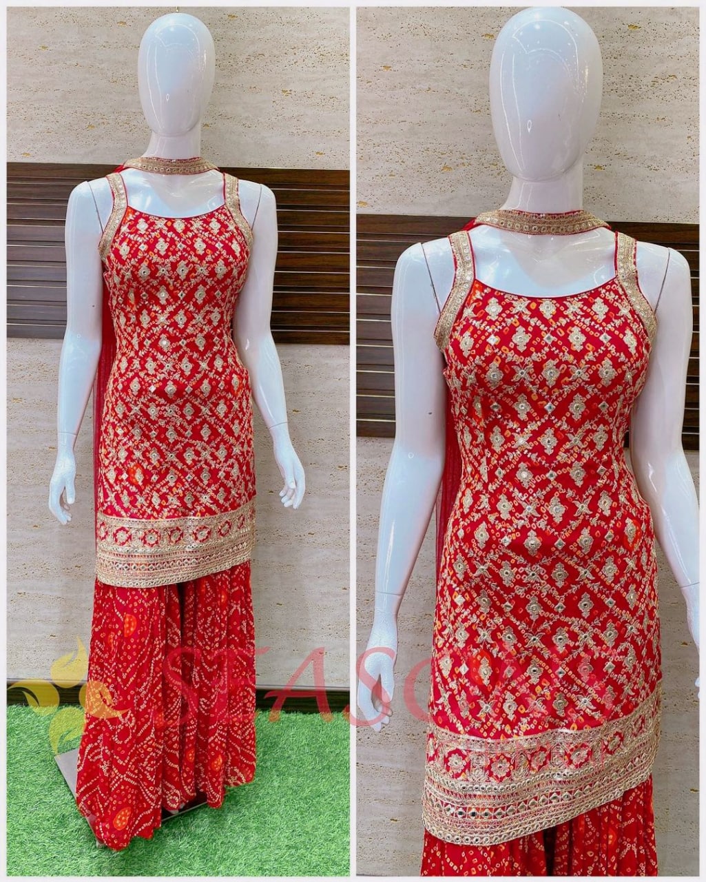 Trending Heavy Red Colour Printed With Embroidery Work Sharara