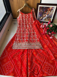 Trending Heavy Red Colour Printed With Embroidery Work Sharara