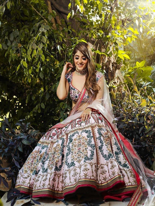 Heavy Art Silk Flower Digital Printed Lehenga Designs