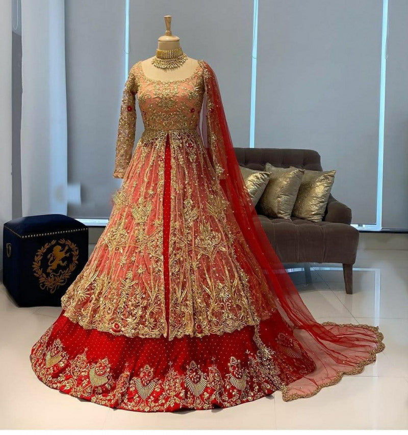 Marvelous Red Color Wedding Wear Designer Gown